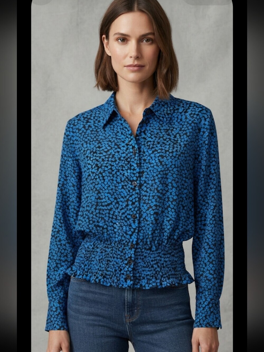 Who What Wear Blue Floral Button Down Shirt